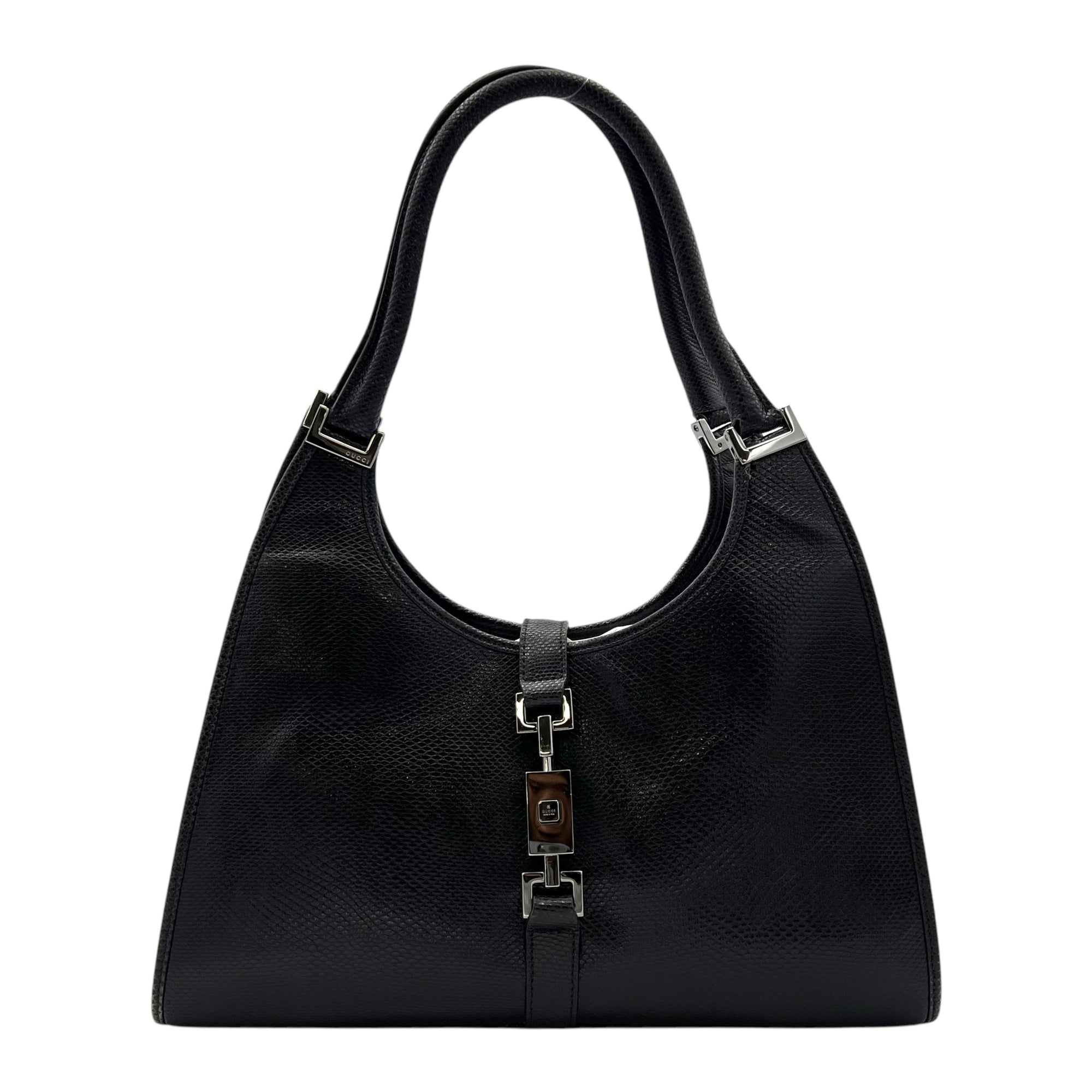 Gucci Jackie 1961 Shoulder Bag Black in Python Embossed Calfskin, Silver hardware_1