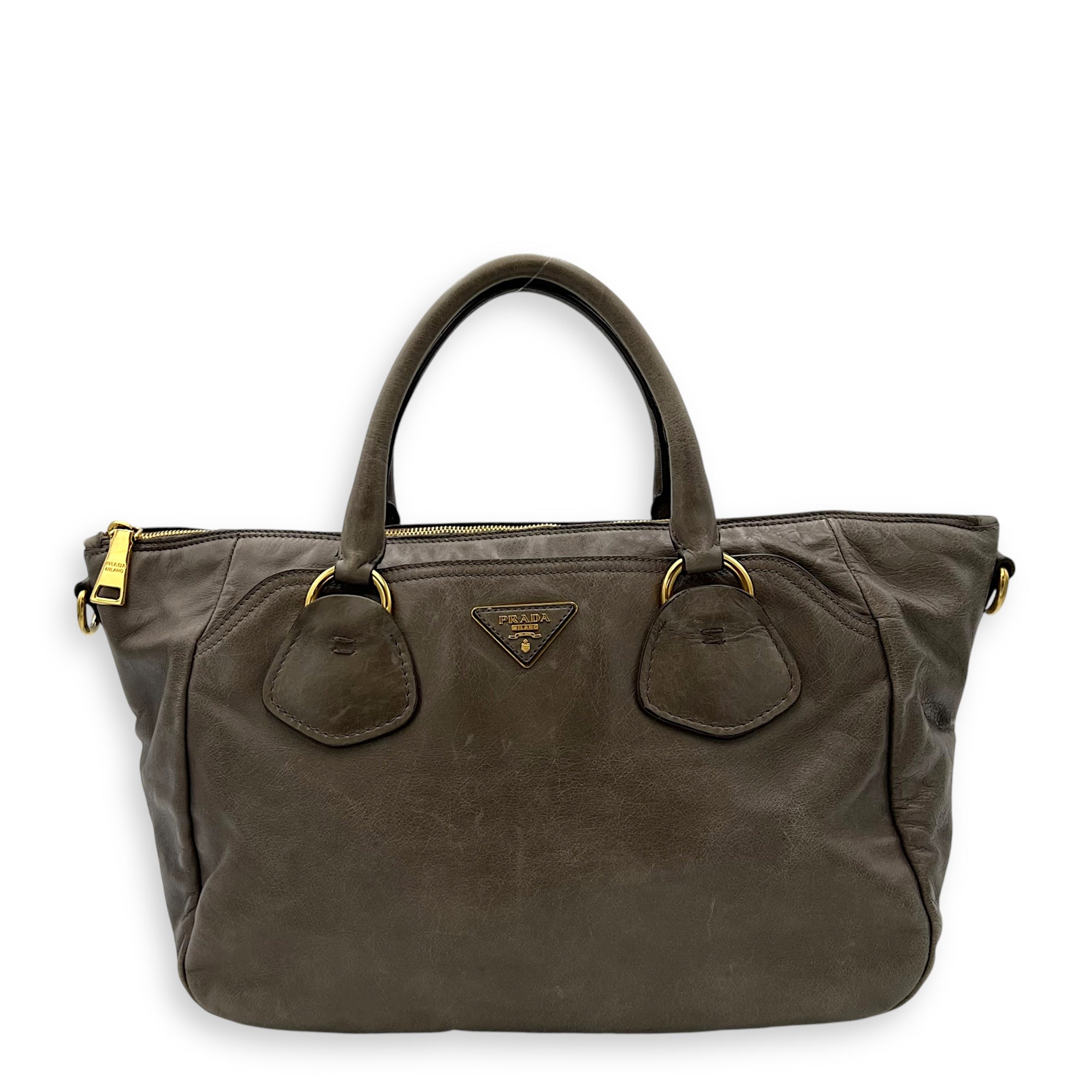 Prada 2 way bag Top Handle Bag Brown in Calfskin, Gold hardware_1