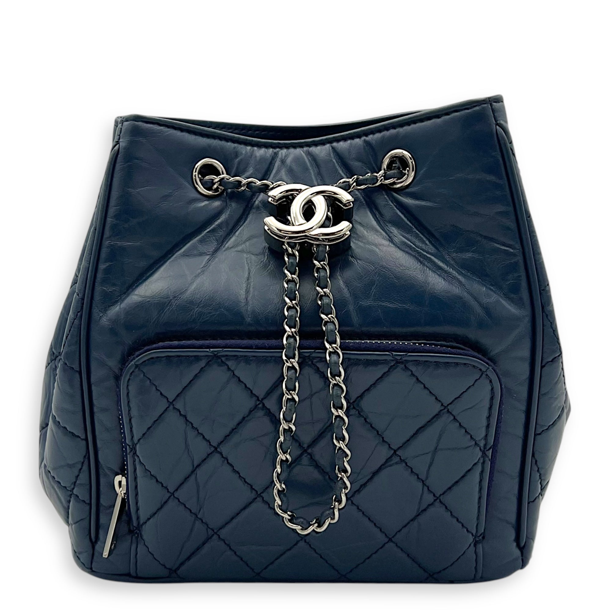 Chanel Quilted Seasonal Bucket Bag Blue in Calfskin, Gold hardware_1