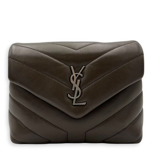 Saint Laurent Loulou Crossbody Bag Toy Brown in Calfskin, Silver hardware_1