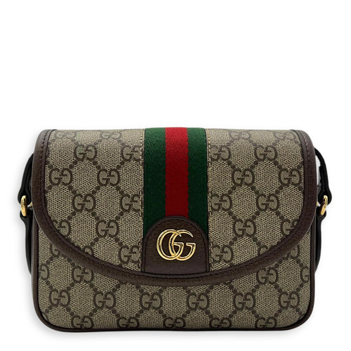 Gucci Ophidia Brown Crossbody Bag in Coated Canvas, Gold hardware_1