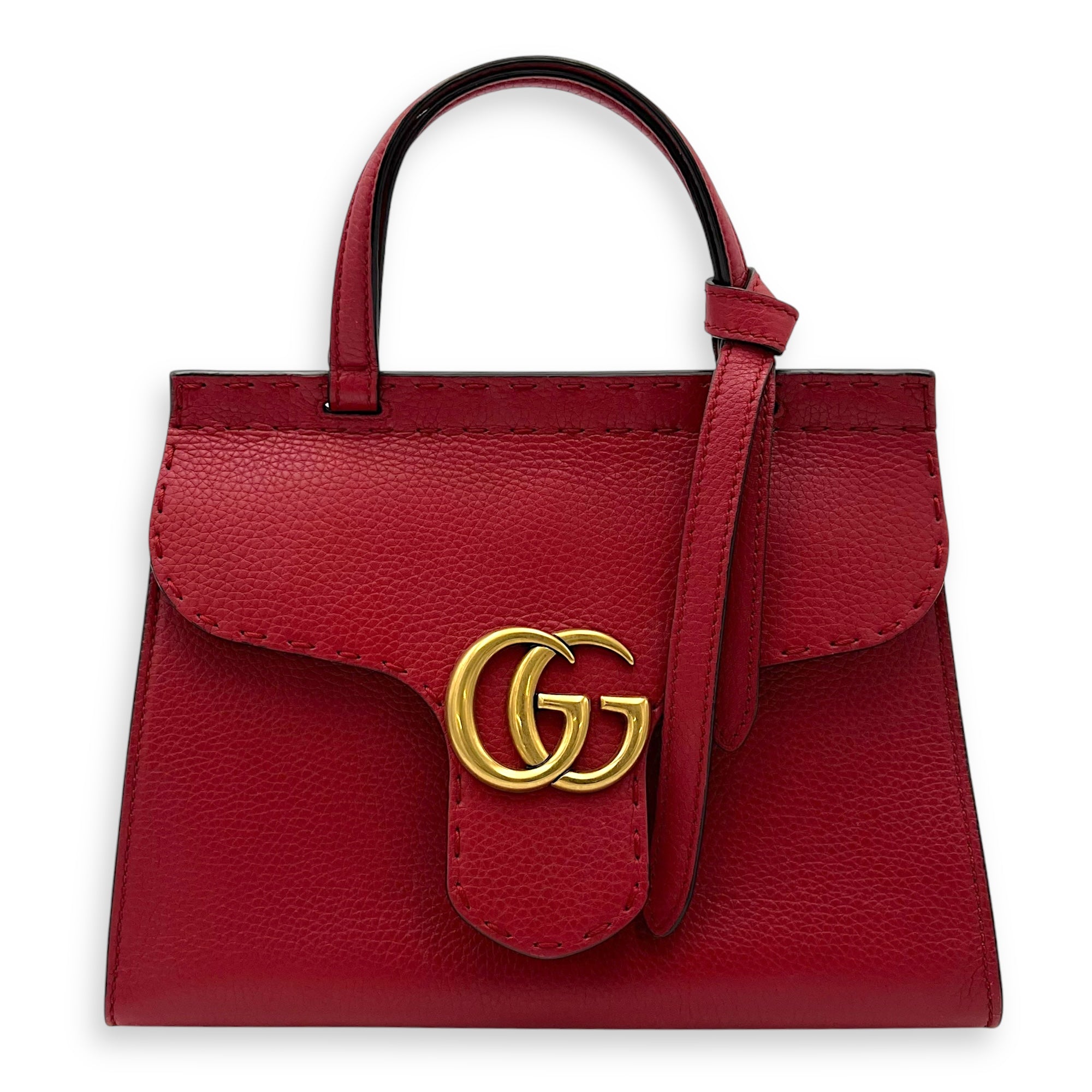 Gucci GG Marmont Top Handle Bag Red in Calfskin, Gold hardware_1