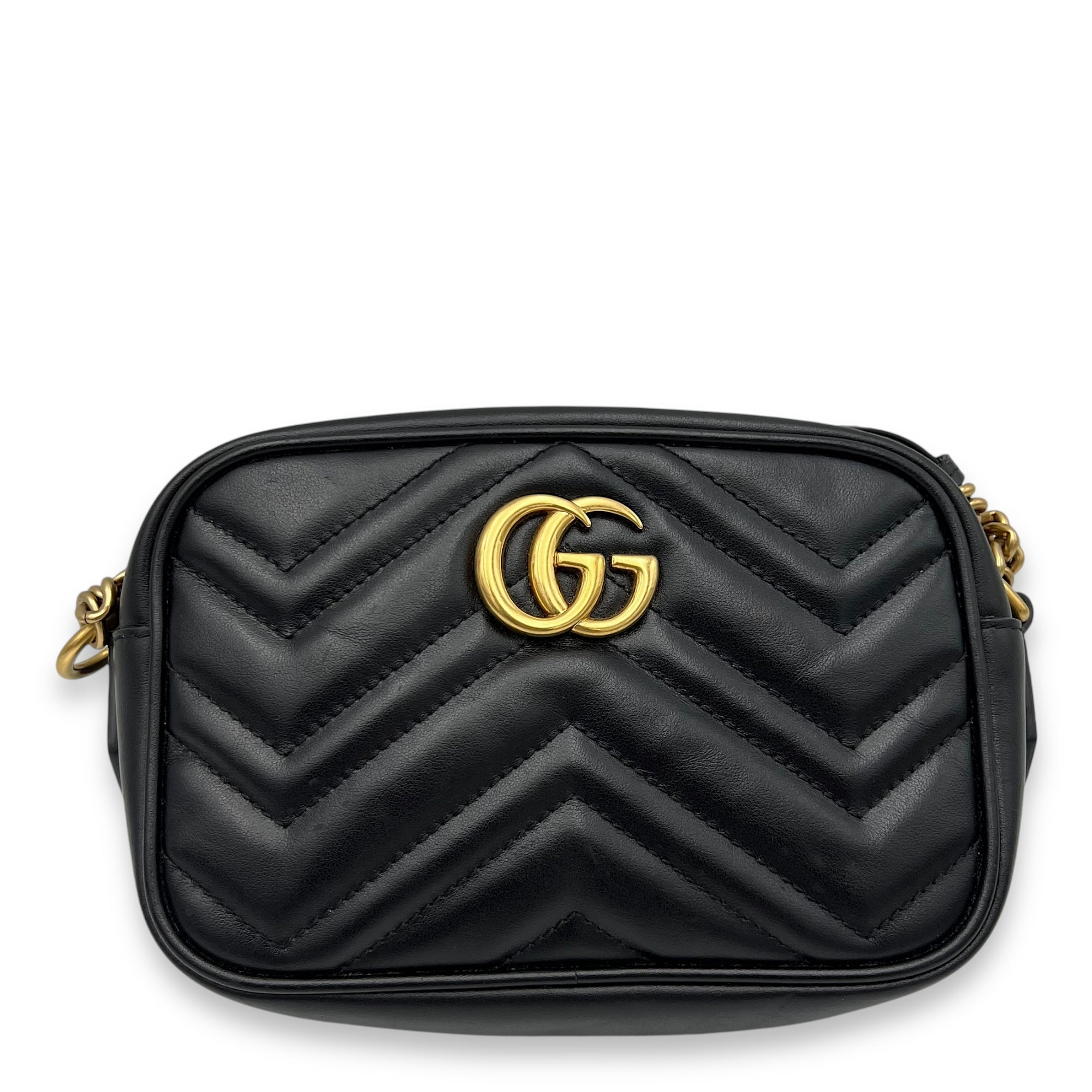 Gucci GG Marmont Crossbody Bag Small Black in Calfskin, Gold hardware_1