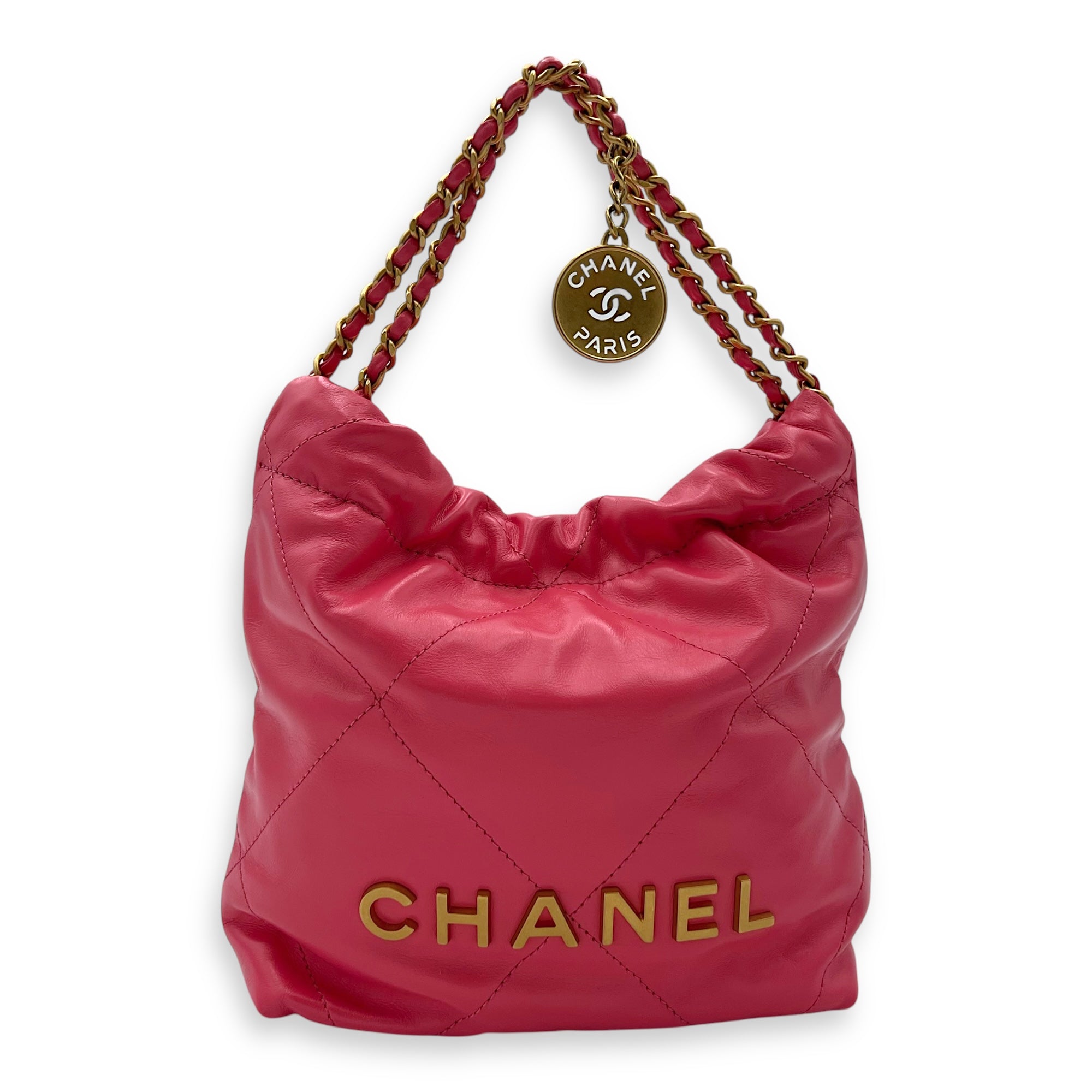 Chanel 22 Tote Crossbody Bag Mini Pink in Calfskin, Gold hardware_1