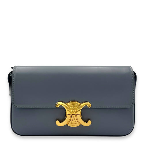 Celine Triomphe Shoulder Bag Blue Grey in Calfskin, Gold hardware_1