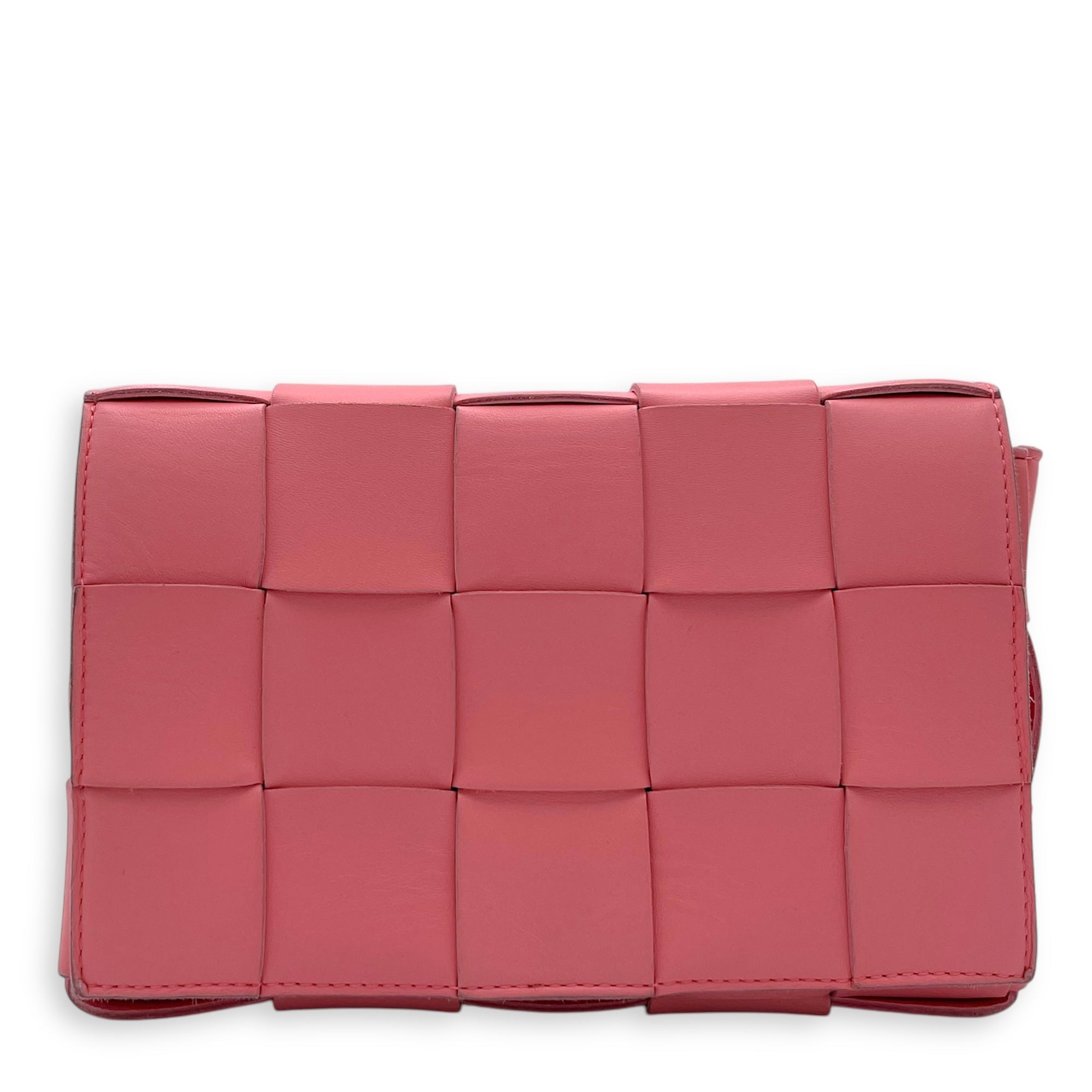 Bottega Veneta Cassette Crossbody Bag Pink in Calfskin, Silver hardware_1