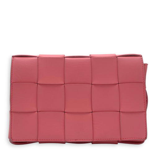 Bottega Veneta Cassette Crossbody Bag Pink in Calfskin, Silver hardware_1