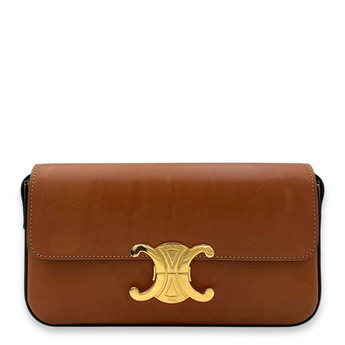 Celine Triomphe Shoulder Bag Brown in Calfskin, Gold hardware_1
