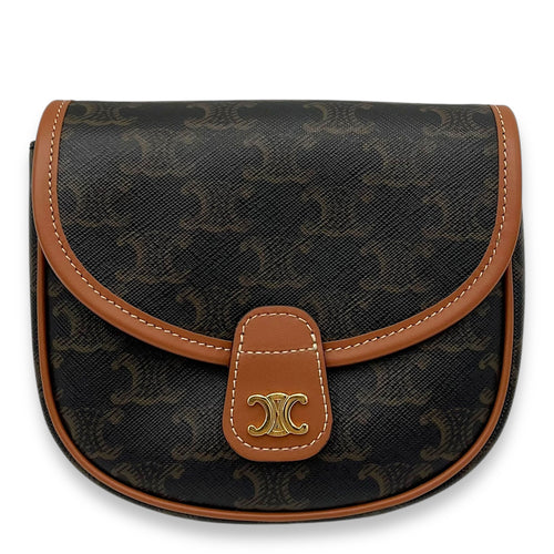 Celine Besace Crossbody Bag Mini Brown in Coated Canvas, Gold hardware_1