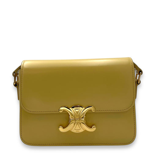 Celine Triomphe Crossbody Bag Teen Yellow in Calfskin, Gold hardware_1