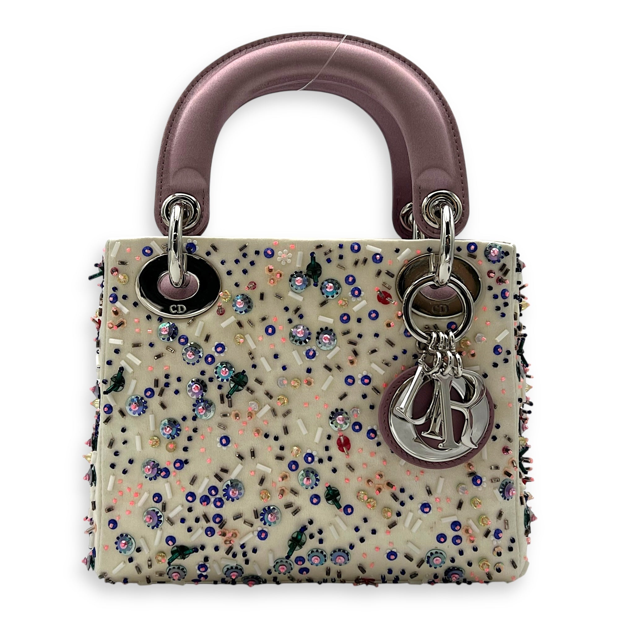 Christian Dior Lady Dior Mini Multi-colour Top Handle Bag in Satin, Silver hardware_1