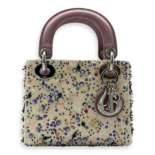Christian Dior Lady Dior Mini Multi-colour Top Handle Bag in Satin, Silver hardware_1