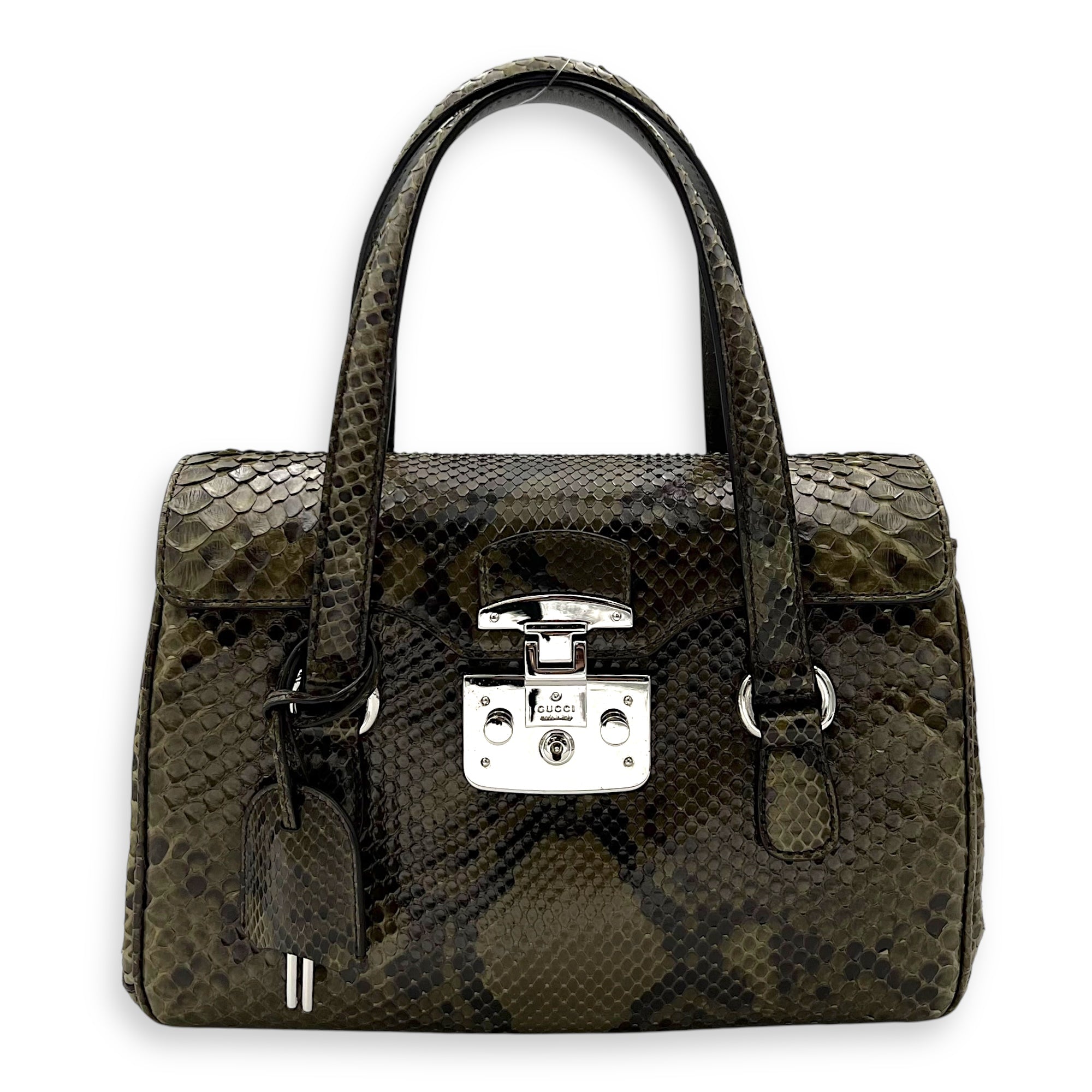 Gucci Flap Top Handle Bag Green in Python Leather, Silver hardware_1