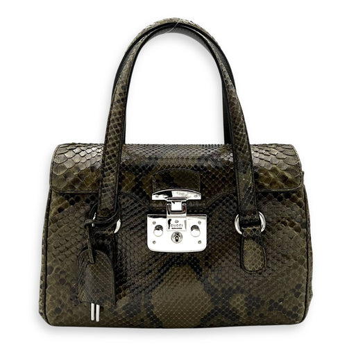 Gucci Flap Top Handle Bag Green in Python Leather, Silver hardware_1