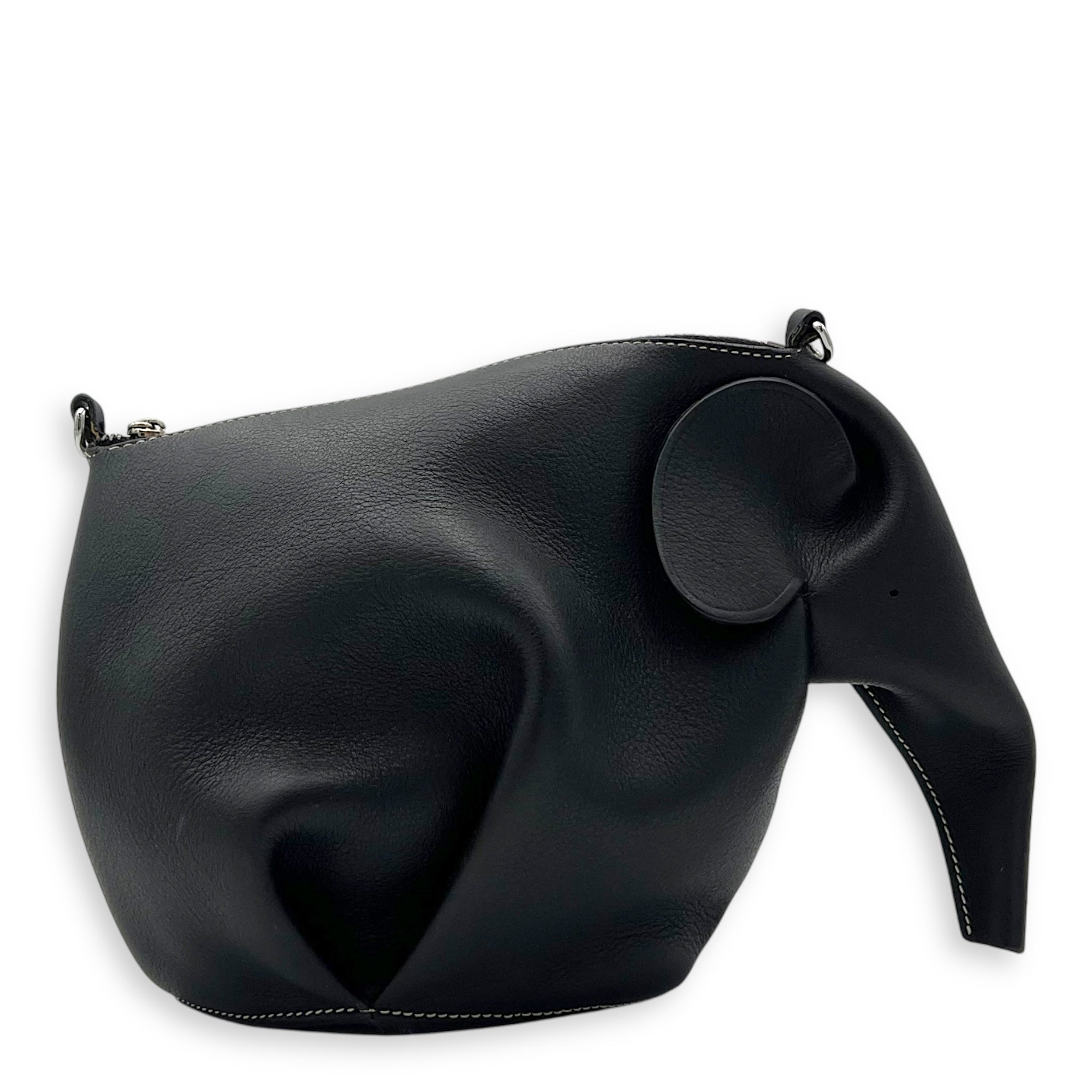 Loewe Elephant Crossbody Bag Black in Calfskin, Silver hardware_1