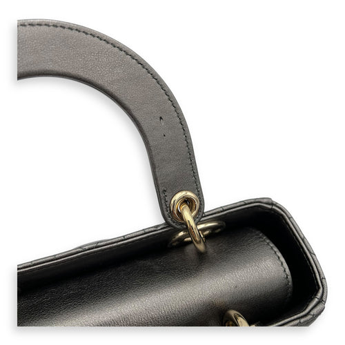 Christian Dior Lady Dior Small Grey Top Handle Bag in Calfskin, Gold hardware_9