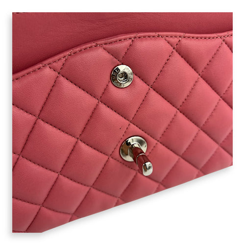 Chanel Classic Medium Pink Shoulder Bag in Lambskin, Silver hardware_14