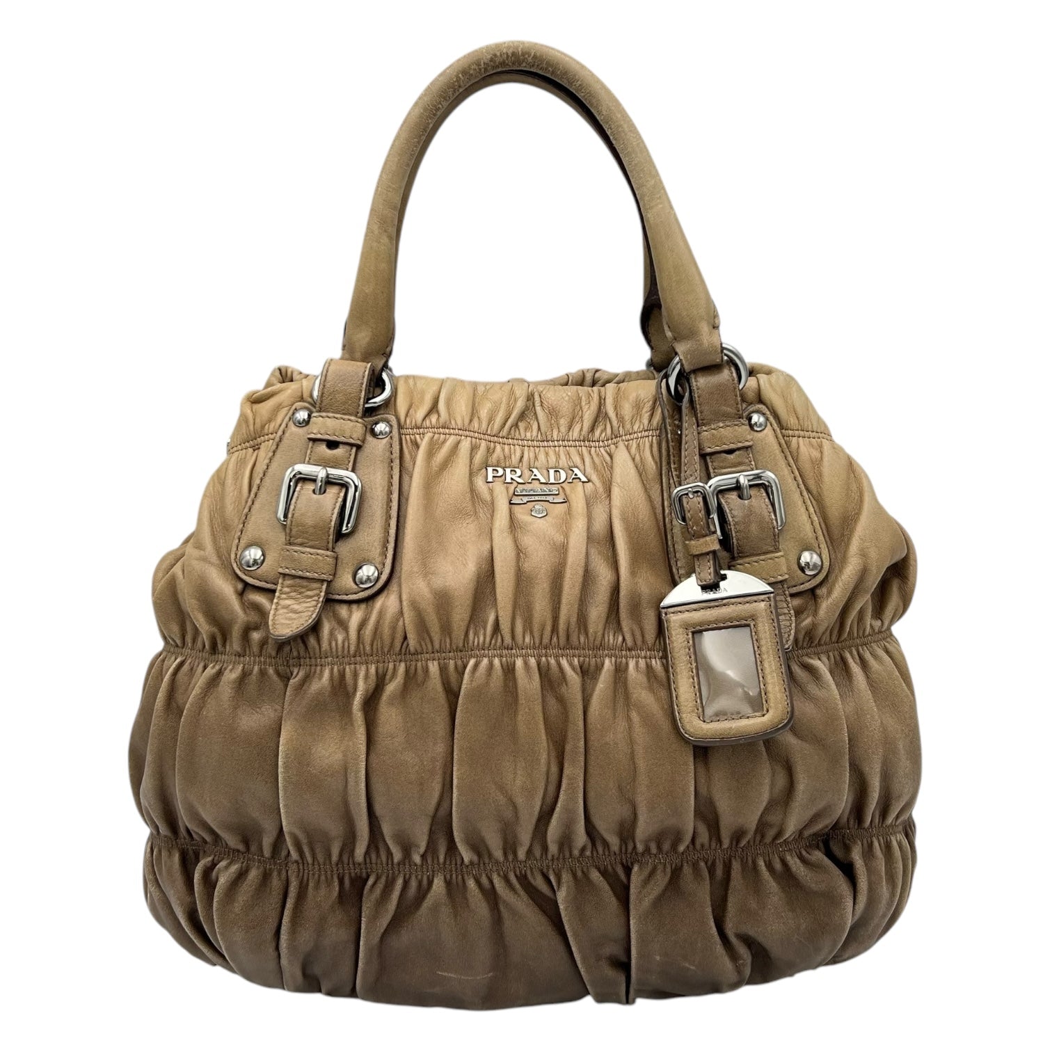 Prada Gaufre Top Handle Bag Brown in Calfskin, Silver hardware_1