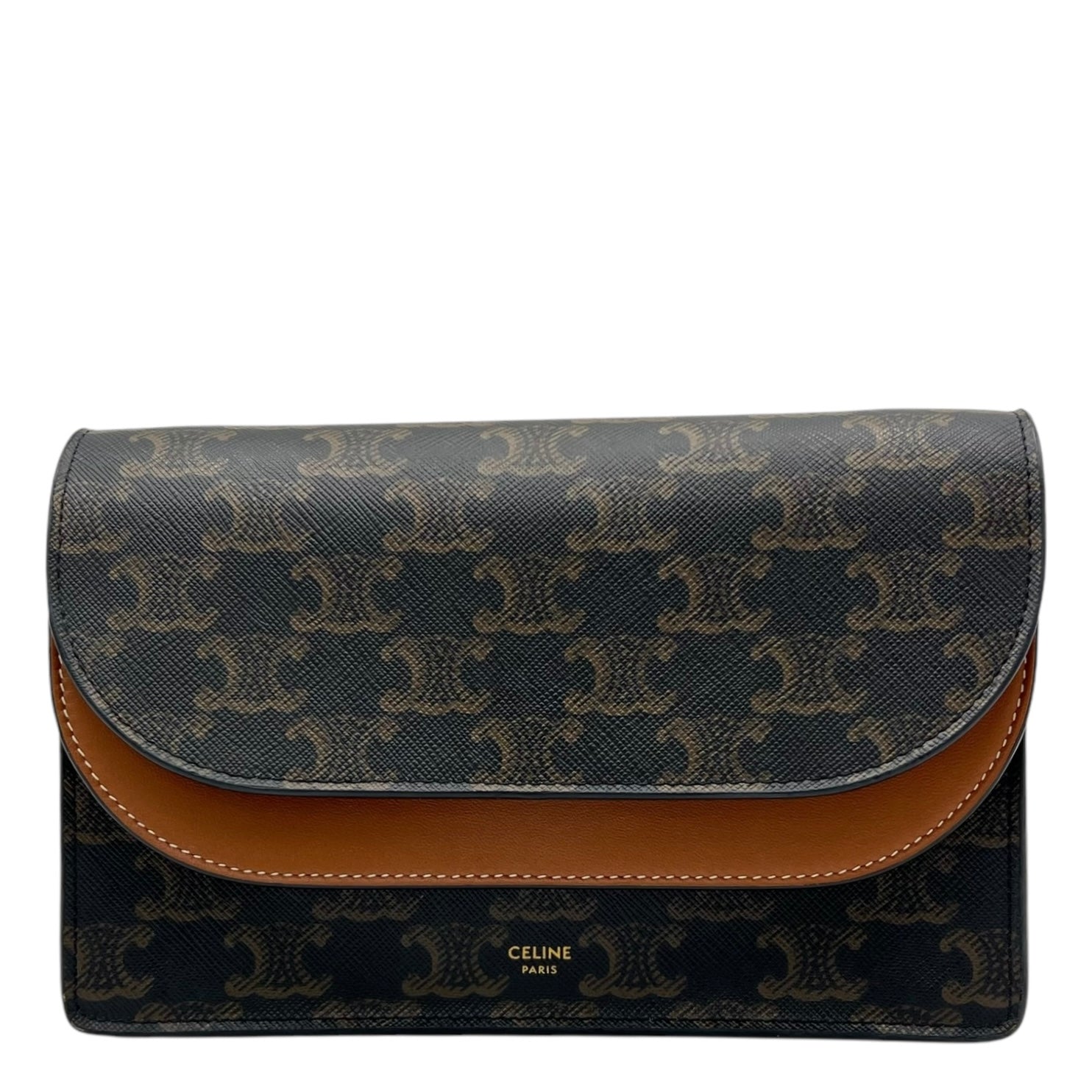 Celine Triomphe Shoulder Bag Brown in Coated Canvas, Gold hardware_1