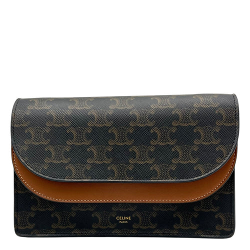 Celine Triomphe Shoulder Bag Brown in Coated Canvas, Gold hardware_1