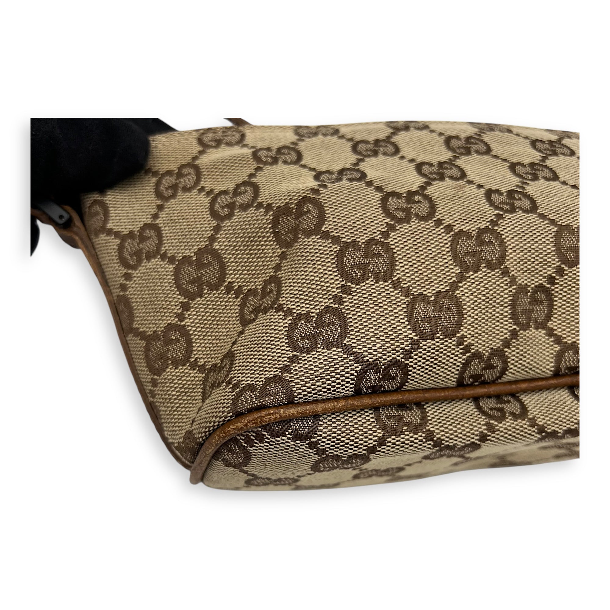 Gucci Boat Pochette Top Handle Bag Brown in Canvas, Gold hardware_10