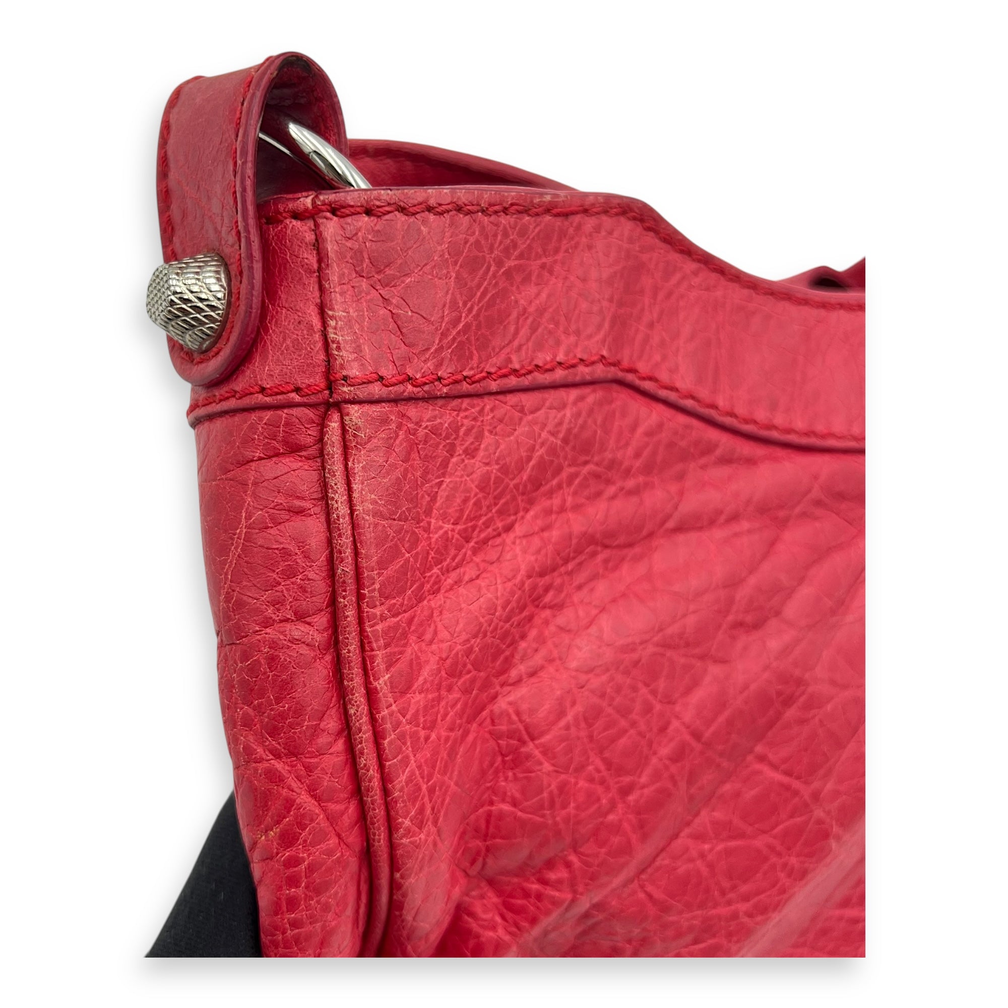 Balenciaga Hip Shoulder Bag Pink in Distressed Leather, Silver hardware_12