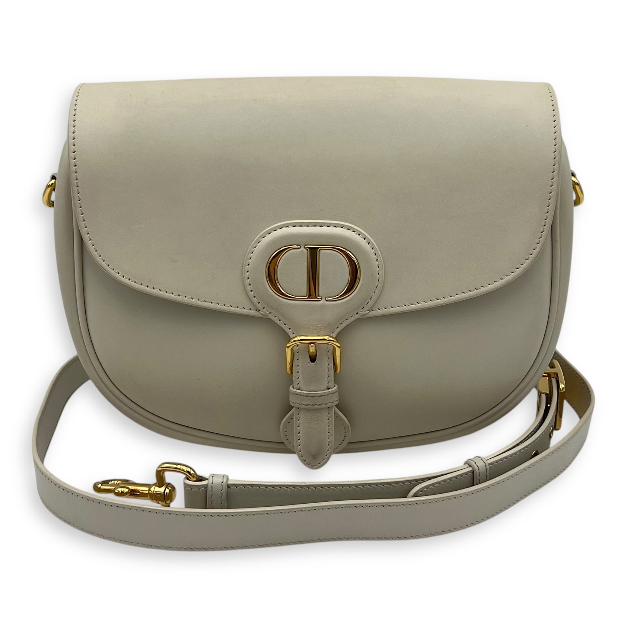 Christian Dior Bobby Crossbody Bag White in Calfskin, Gold hardware_12