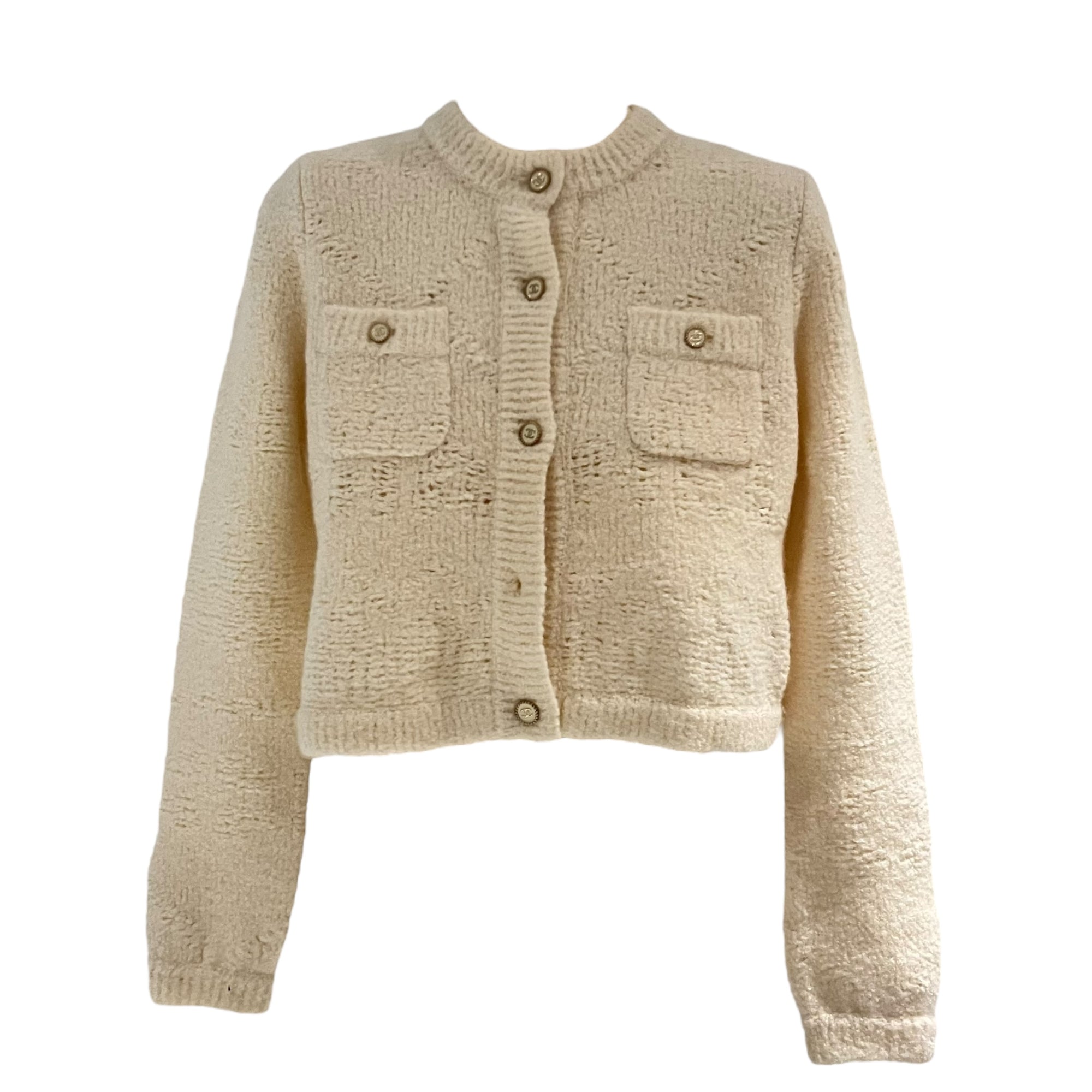 Chanel cream crop cardigan Ready-To-Wear FR36 cream in Cashmere, Gold hardware_1