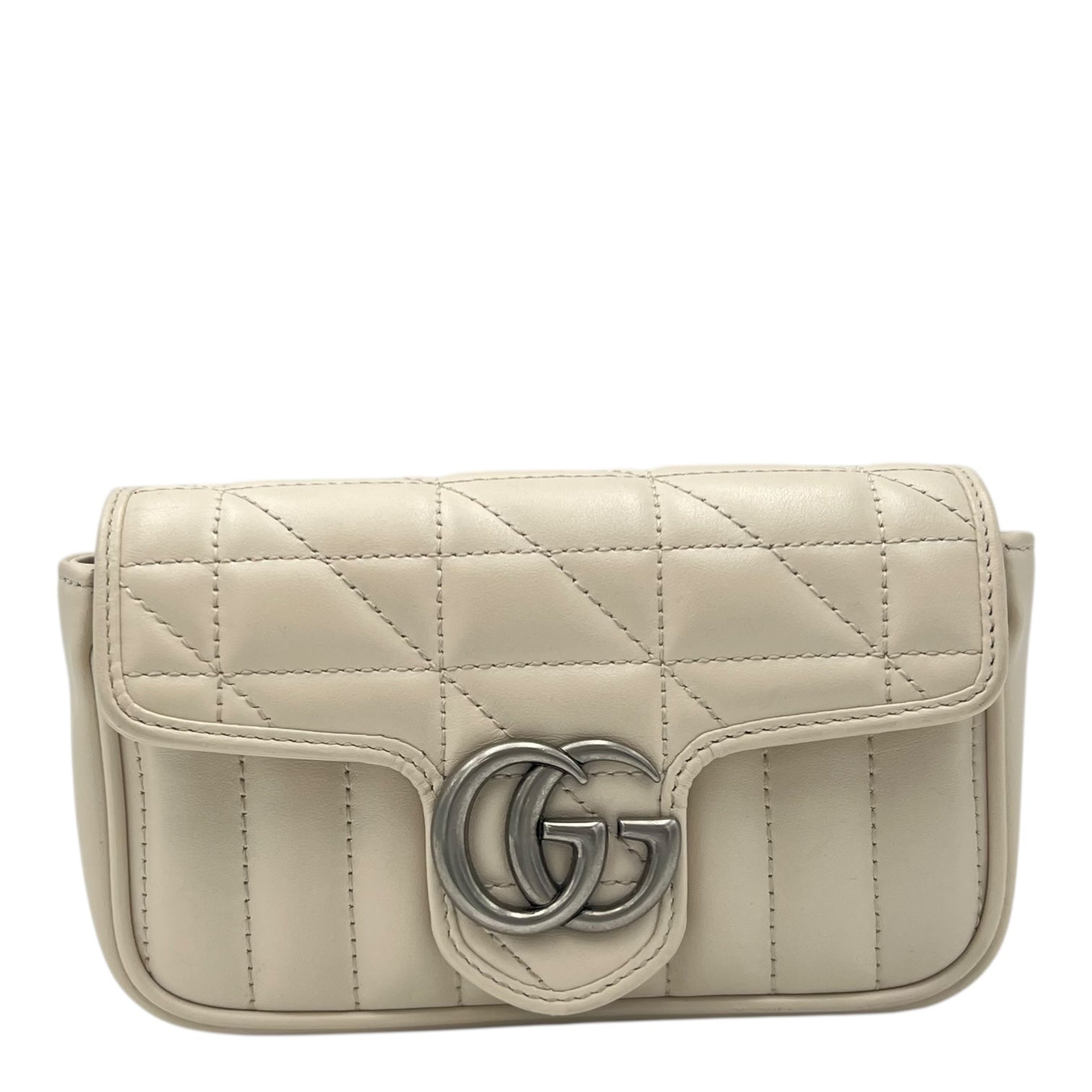 Gucci GG Marmont Crossbody Bag Super Mini White in Calfskin, Silver hardware_1