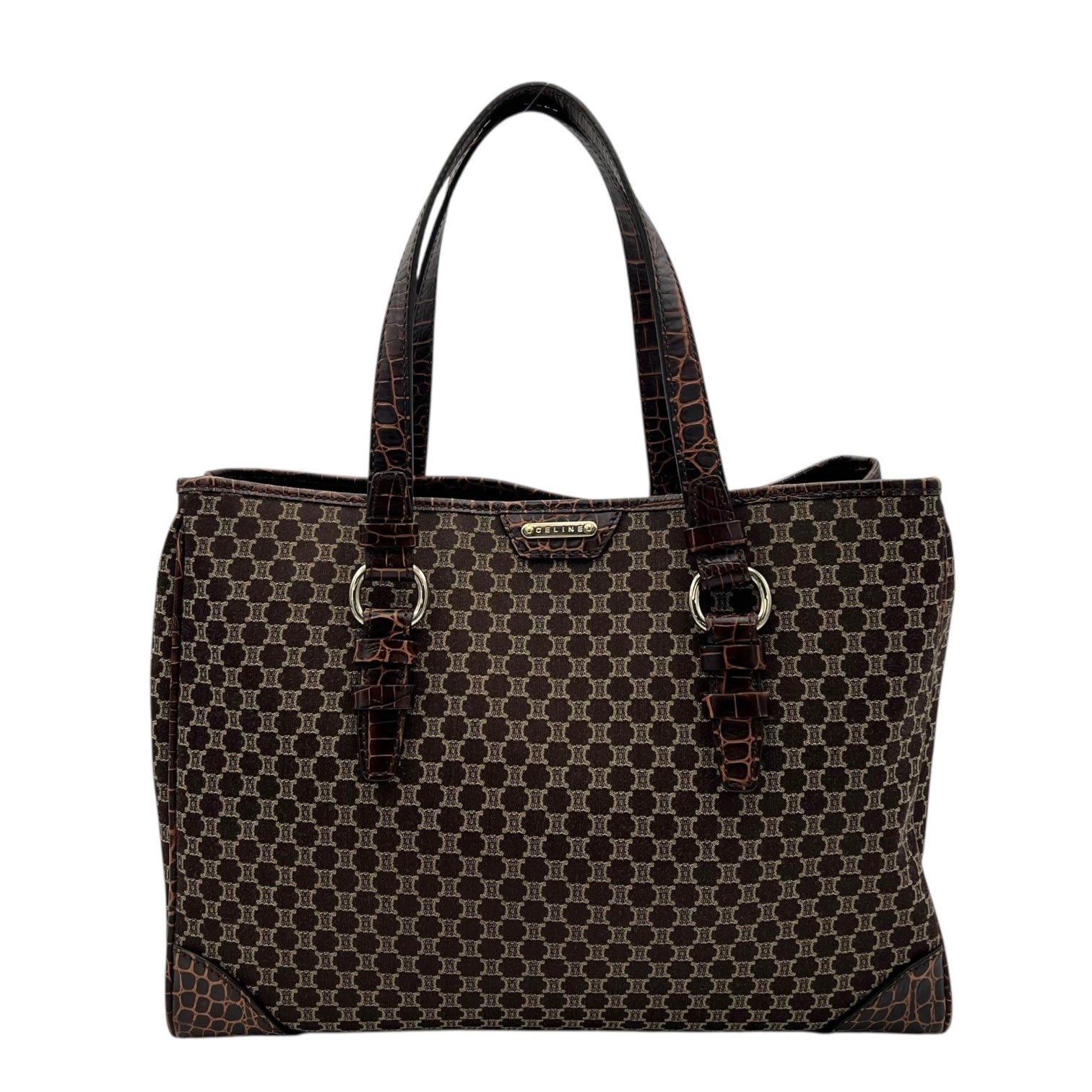 Celine Macadam Tote Bag Brown in Jacquard, Silver hardware_1