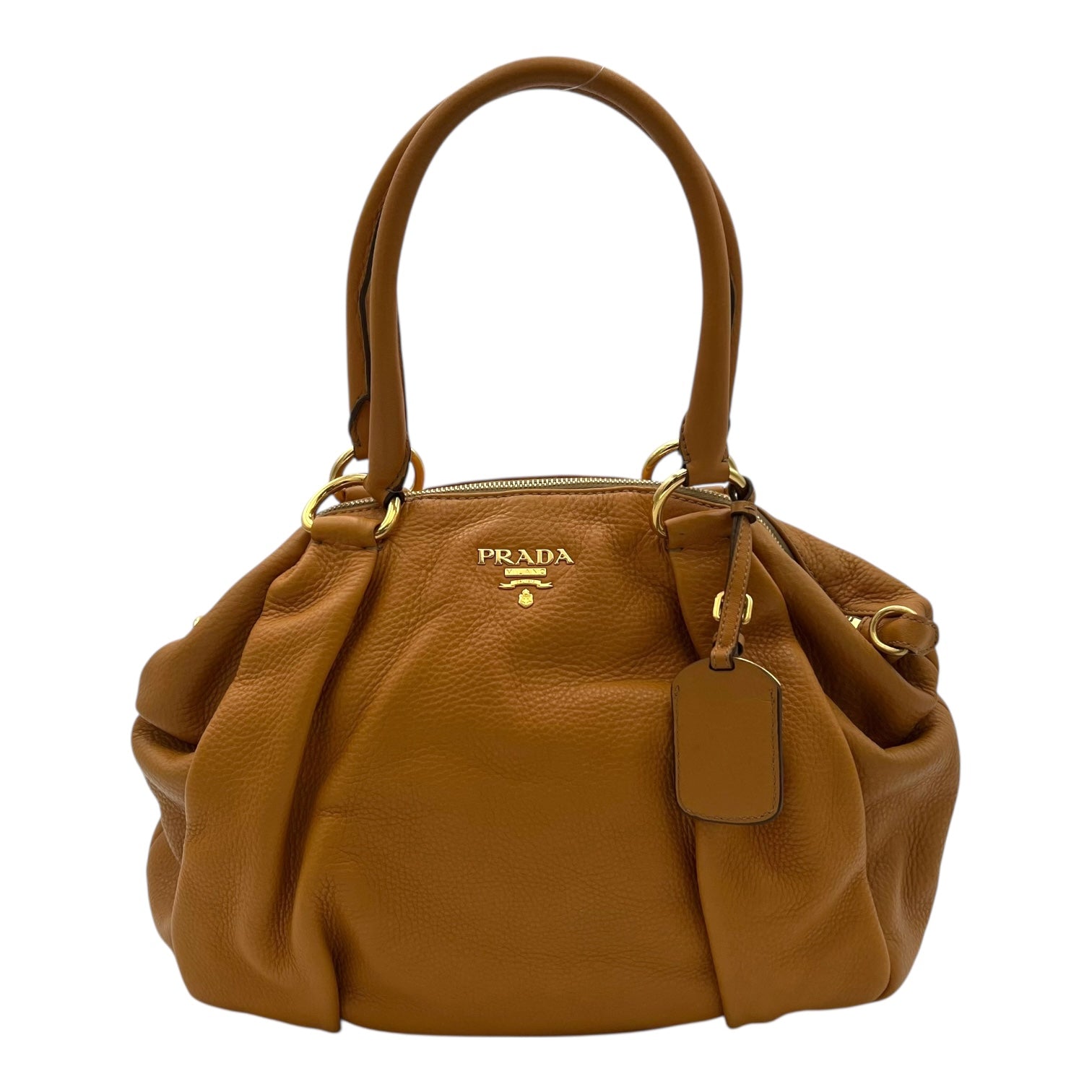 Prada Logo Top Handle Bag Yellow in Calfskin, Gold hardware_1