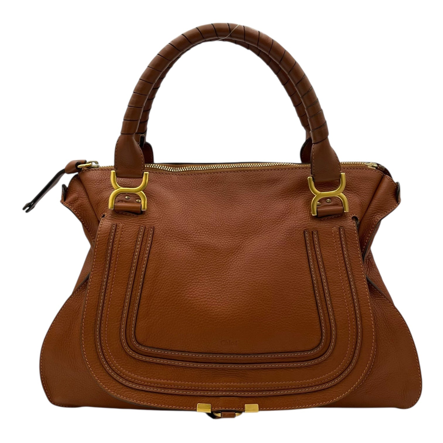 Chloé Marcie Large Brown Top Handle Bag in Calfskin, Gold hardware_1