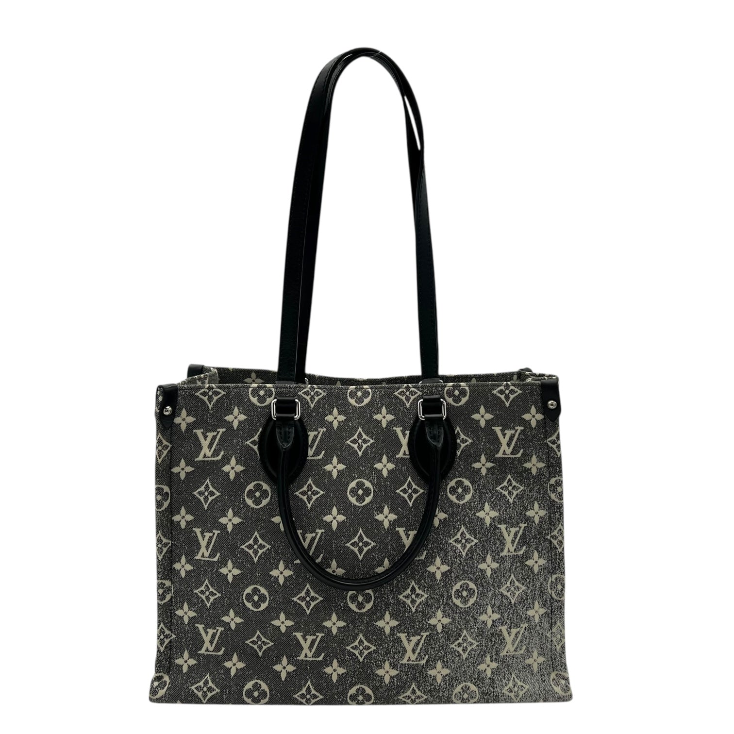 Louis Vuitton OnTheGo Top Handle Bag Black in Denim, Silver hardware_1