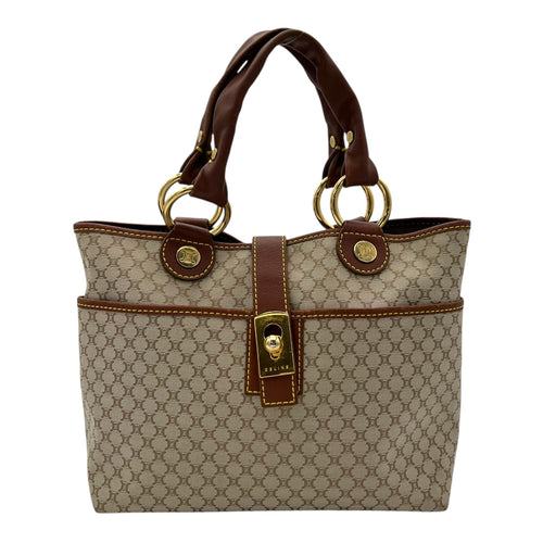 Celine Macadam Shoulder Bag White in Coated Canvas, Gold hardware_1
