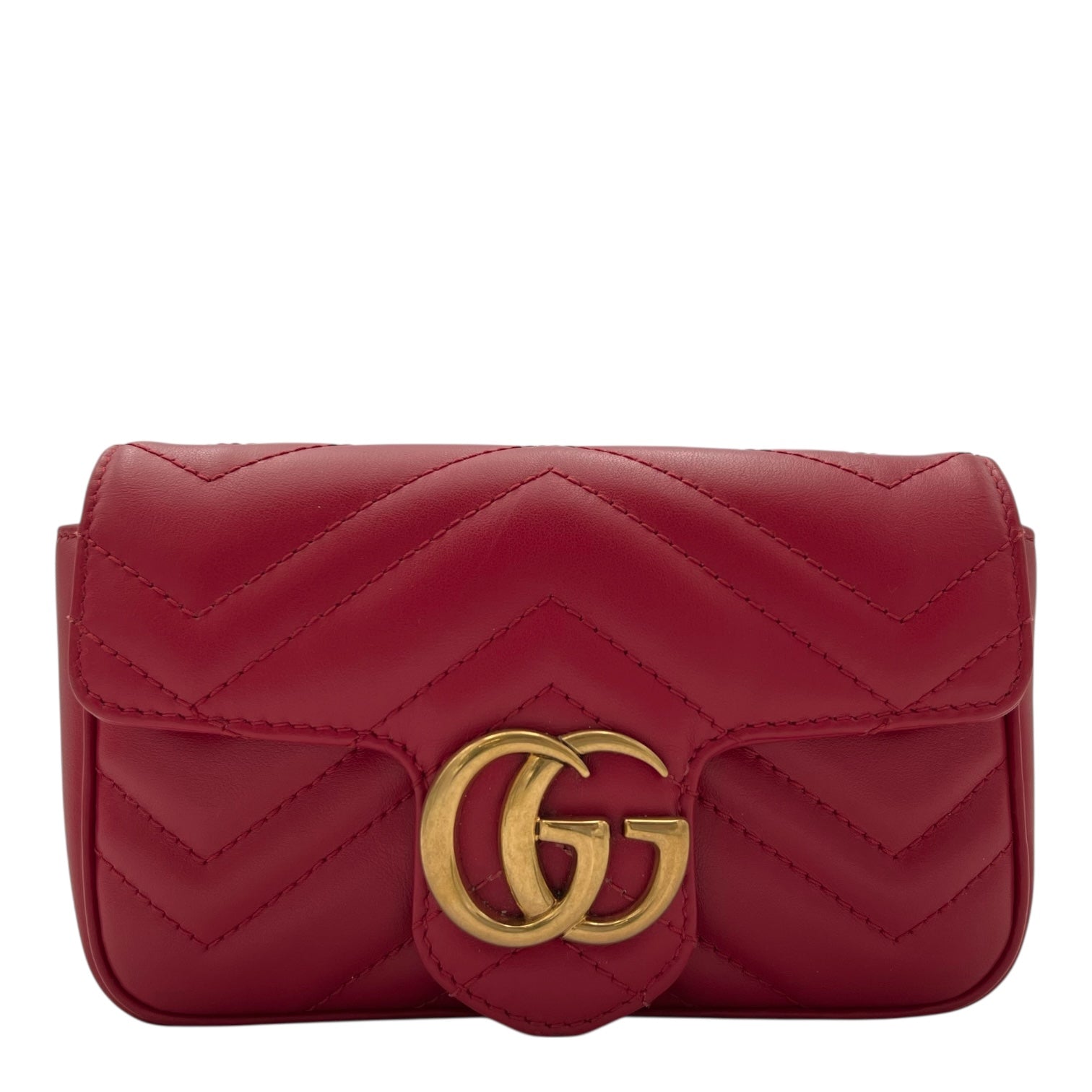 Gucci GG Marmont Crossbody Bag Super Mini Red in Calfskin, Gold hardware_1