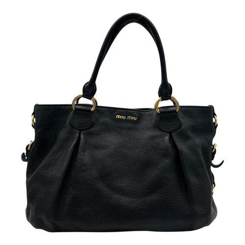 Miu Miu Logo Top Handle Bag Black in Calfskin, Gold hardware_1
