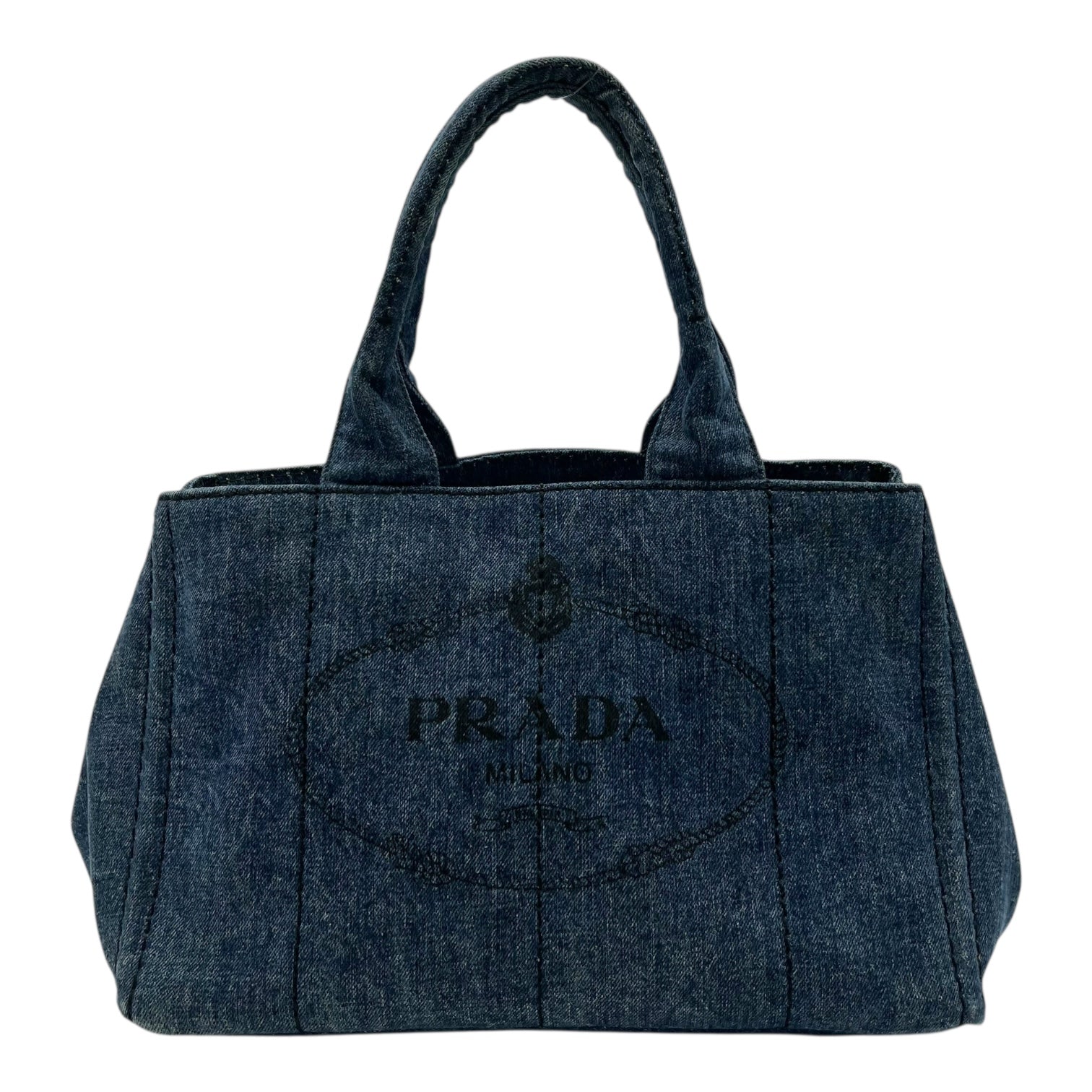 Prada Canapa Top Handle Bag Blue in Denim, Gold hardware_1