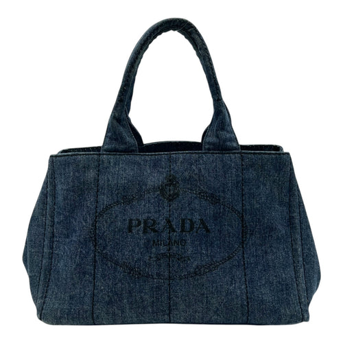 Prada Canapa Top Handle Bag Blue in Denim, Gold hardware_1