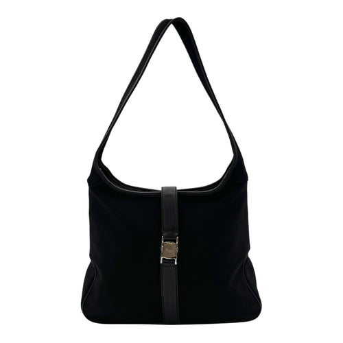 Salvatore Ferragamo Logo Shoulder Bag Black in Nylon, Silver hardware_1