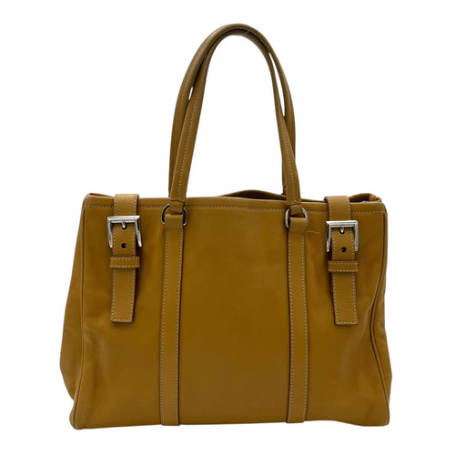 Prada Logo Shoulder Bag Yellow in Calfskin, Silver hardware_1