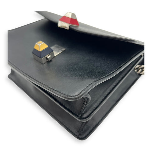 Fendi Kan I Shoulder Bag Black in Calfskin, Silver hardware_11