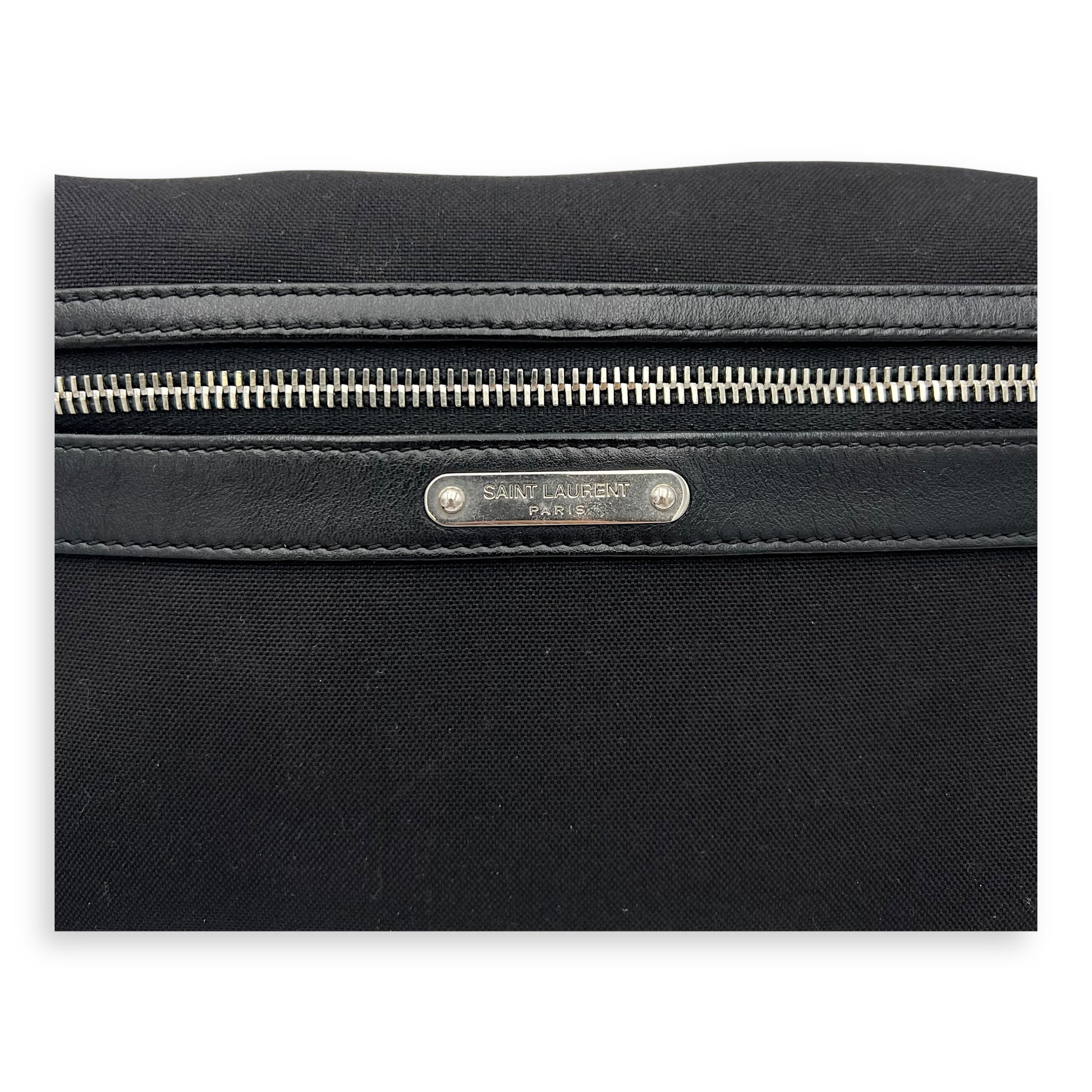 Saint Laurent City Belt Bag Black in Canvas, Silver hardware_9