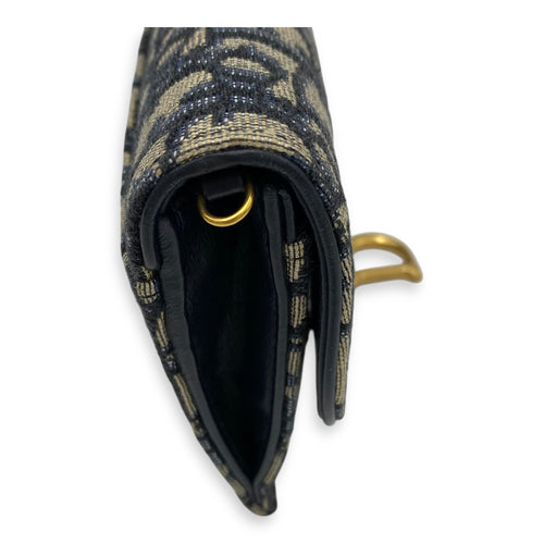 Christian Dior Saddle Wallet On Chain Blue in Jacquard, Gold hardware_11