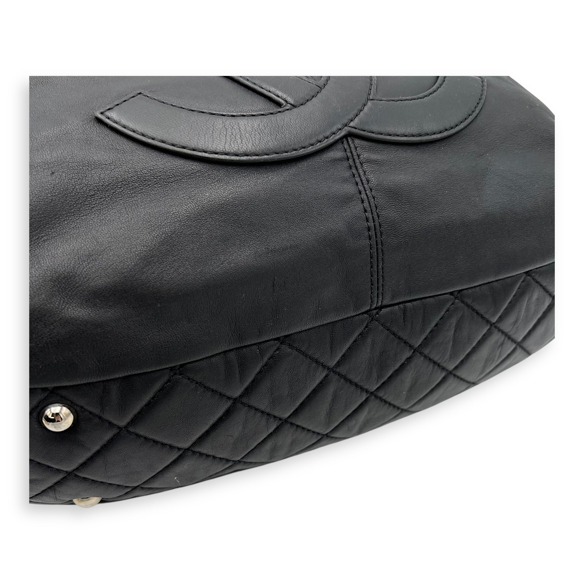 Chanel CC Tote Bag Black in Lambskin, Silver hardware_9