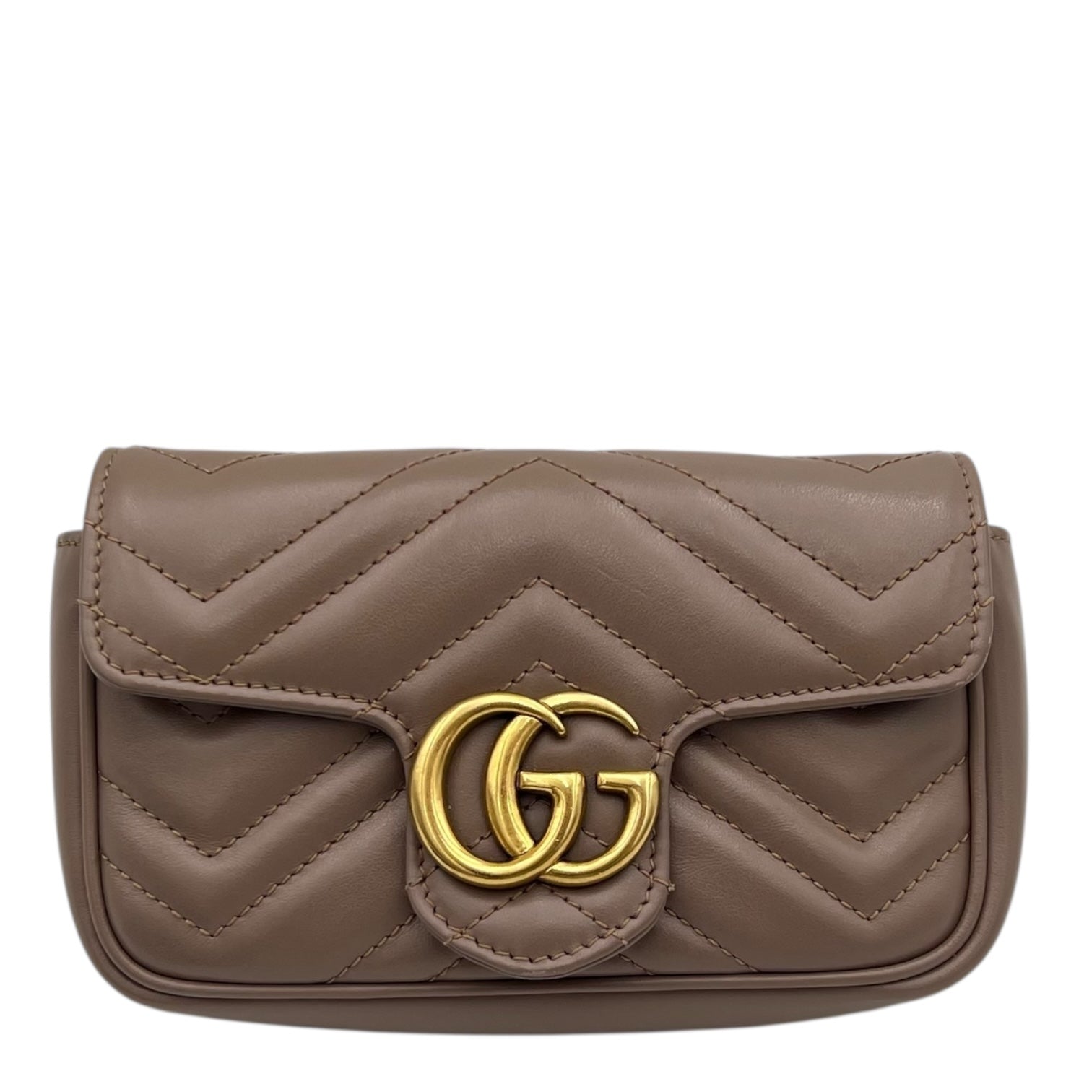 Gucci GG Marmont Shoulder Bag Beige in Calfskin, Gold hardware_1