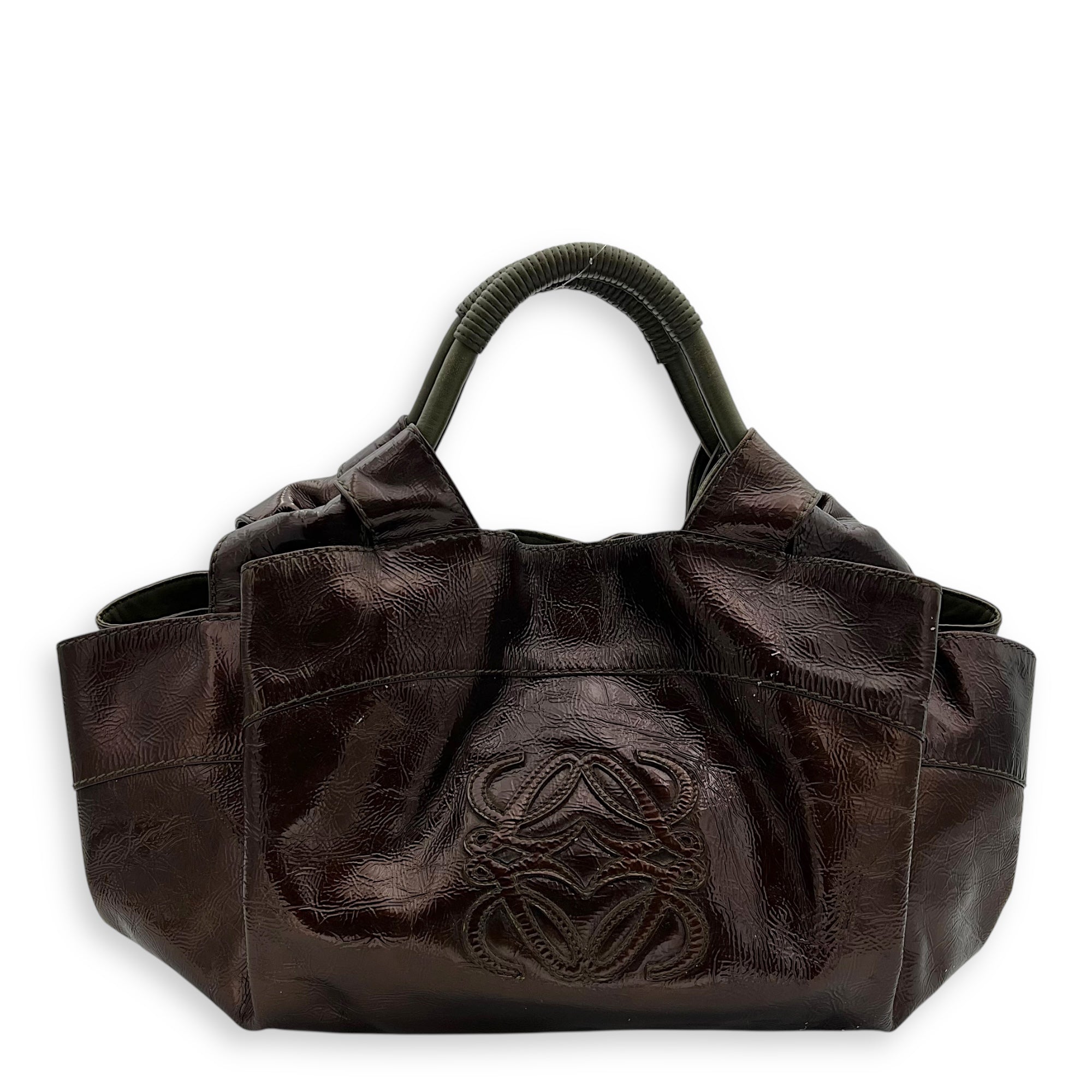 Loewe Aire Top Handle Bag Brown in Distressed Leather, Silver hardware_1