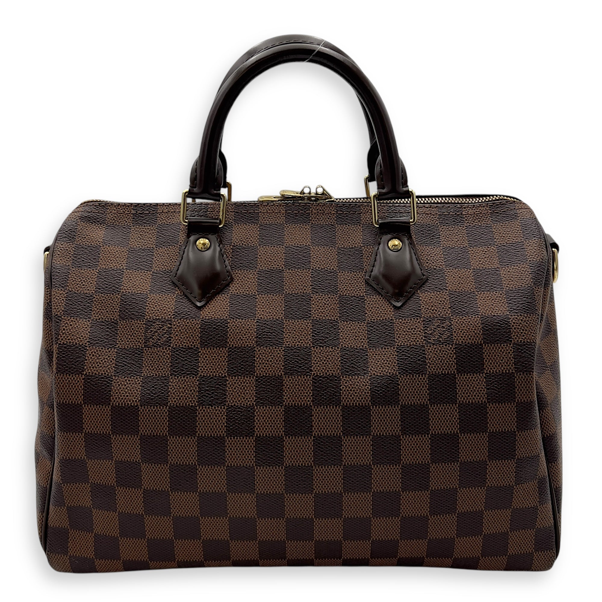 Louis Vuitton Speedy Bandouliere Top Handle Bag 30 Damier in Coated Canvas, Gold hardware_1