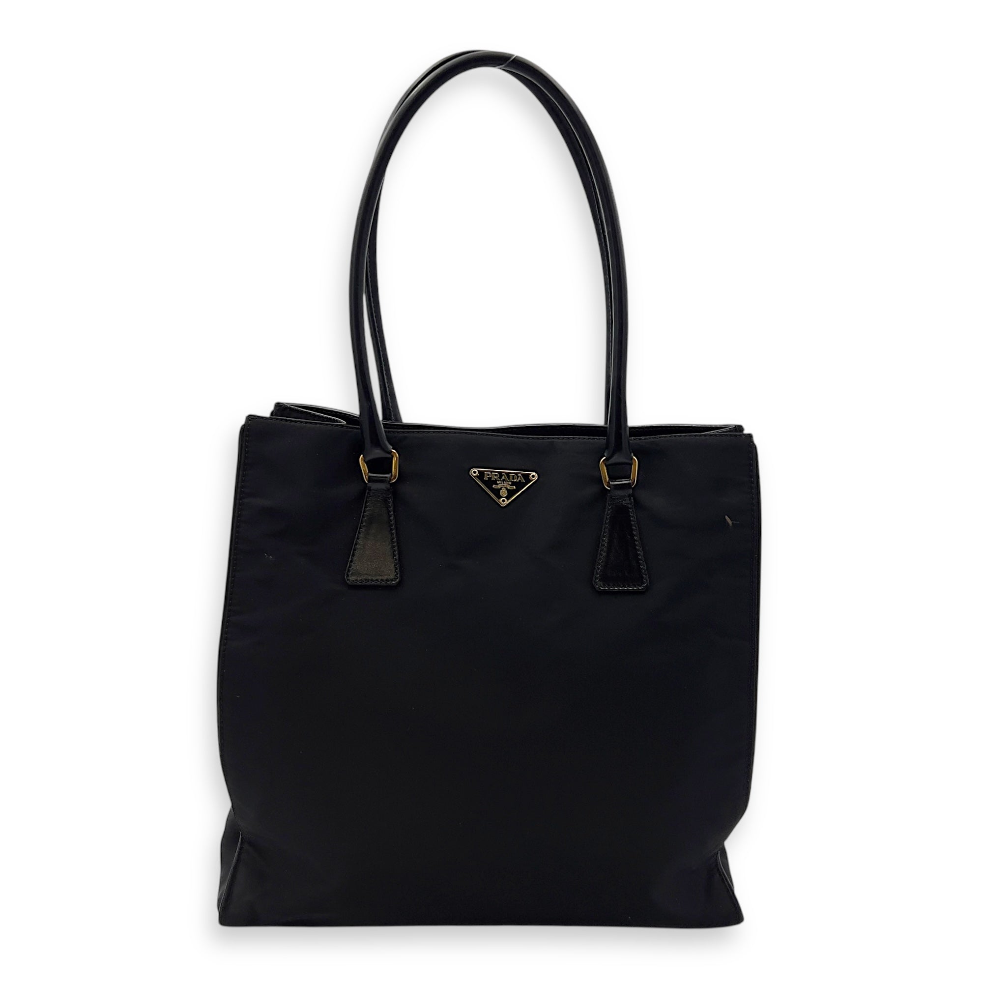 Prada Logo Tote Bag Black in Nylon, Gold hardware_1