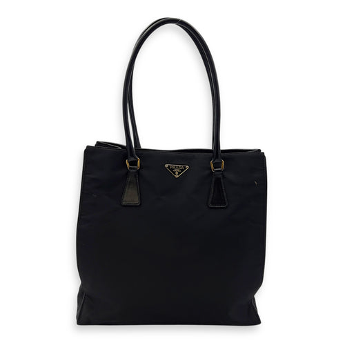 Prada Logo Tote Bag Black in Nylon, Gold hardware_1