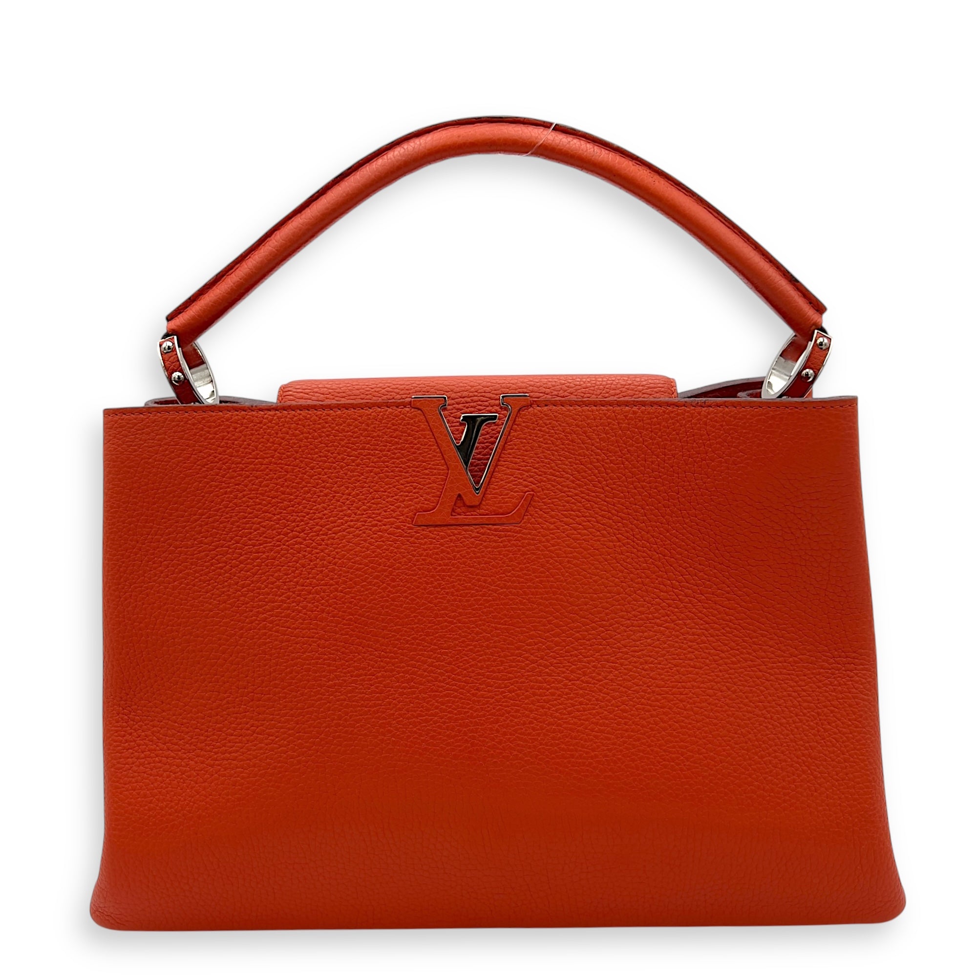 Louis Vuitton Capucines Top Handle Bag Orange in Taurillon Leather, Guilloche hardware_1